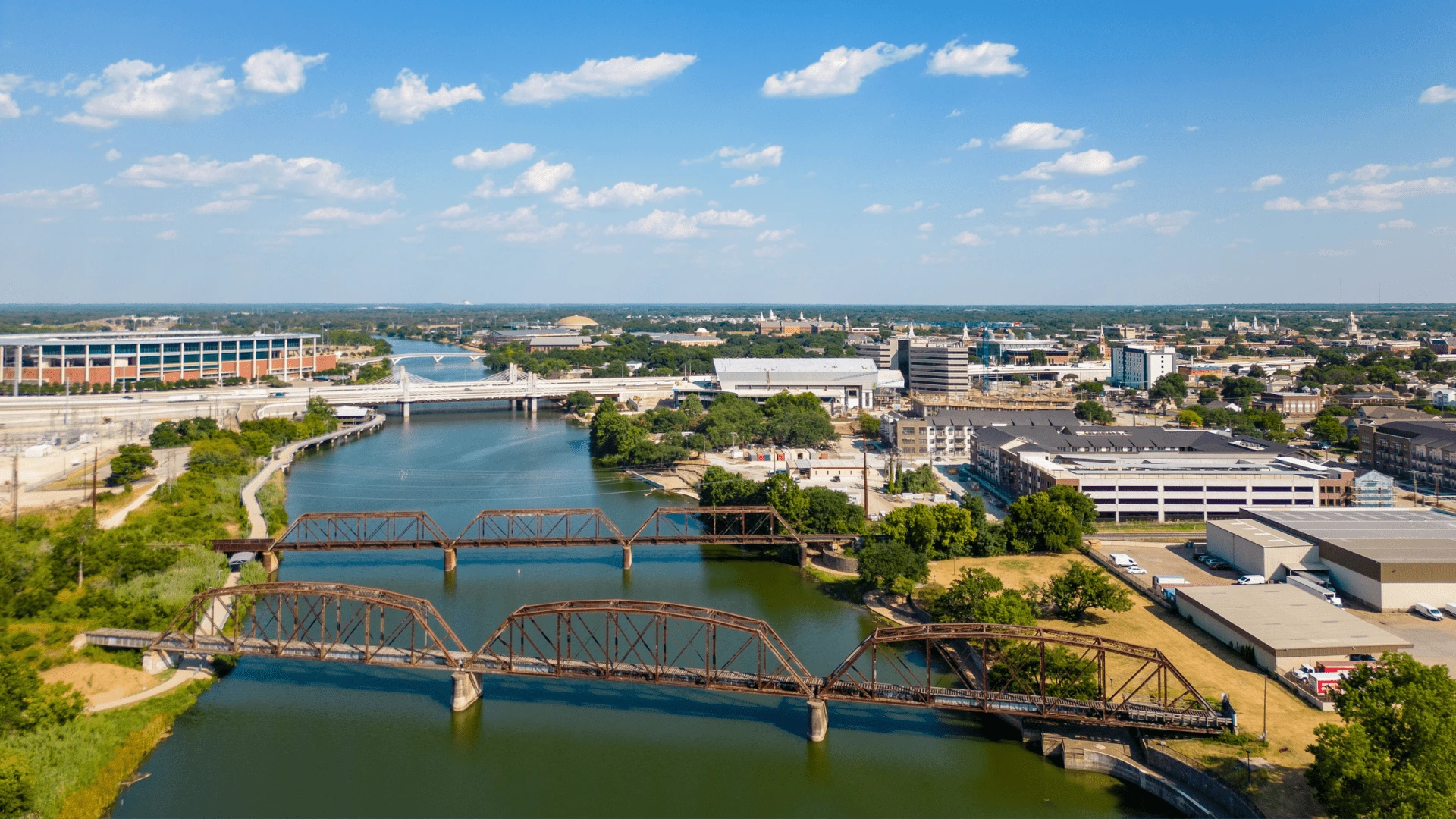 Aerial view of Waco, Texas residential neighborhoods served by That 1 Painter Waco